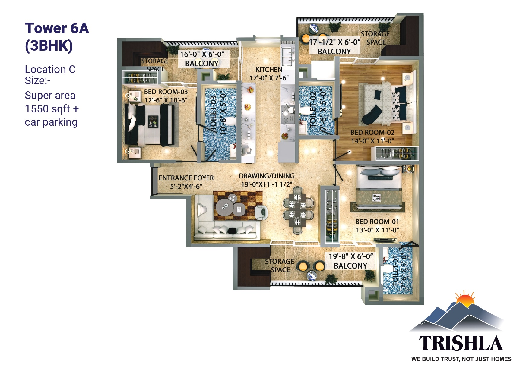 Trishla City 3 BHK Floor Plan